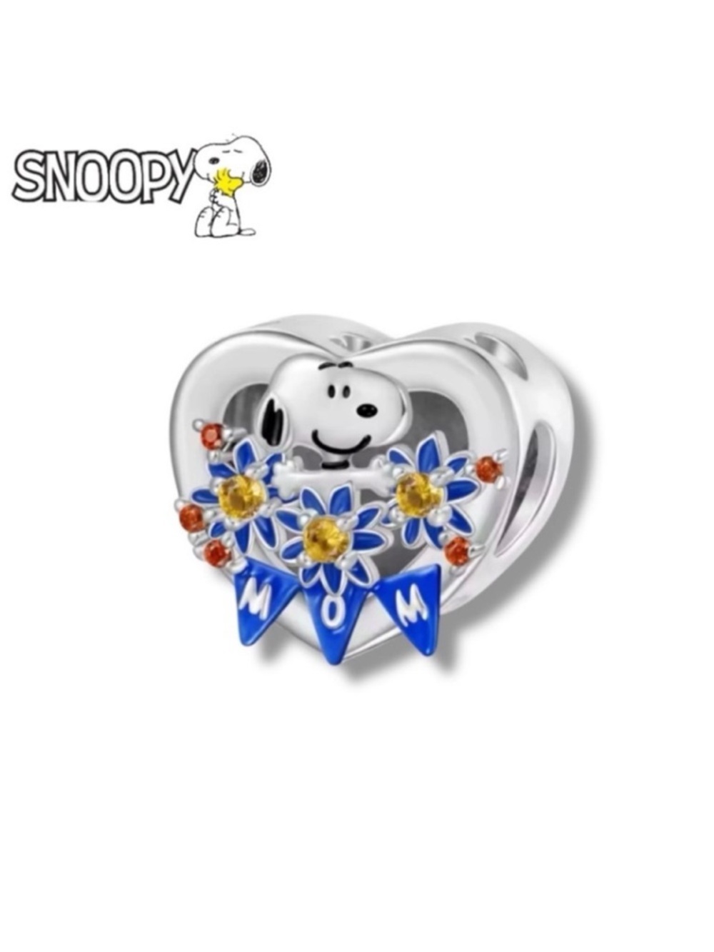 Pandora Snoopy Mom Heart Charm with Blue, Yellow and Orange Accents
